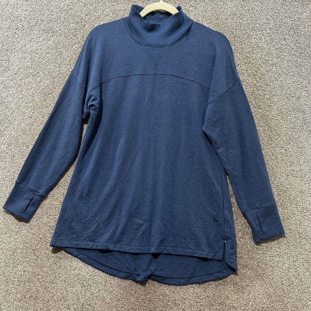 LL Bean SoftFlex Mock Neck Top Women Medium Petite Blue Modal Comfort Classic